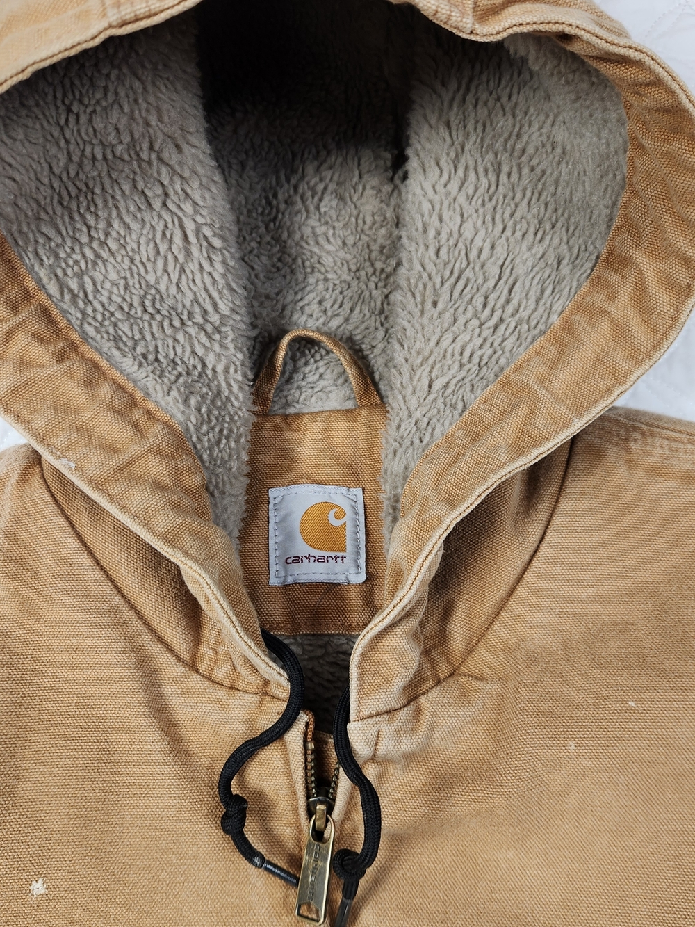 Carhartt Men's Tan Hooded Work Jacket with Sherpa Lining - Picture 5 of 15